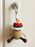 Handmade Crochet Strawberry Cake Bag Charm, Kawaii Amigurumi Cake Keychain, Birthday Gift for Her, Car Rearview Mirror Hanging Ornament