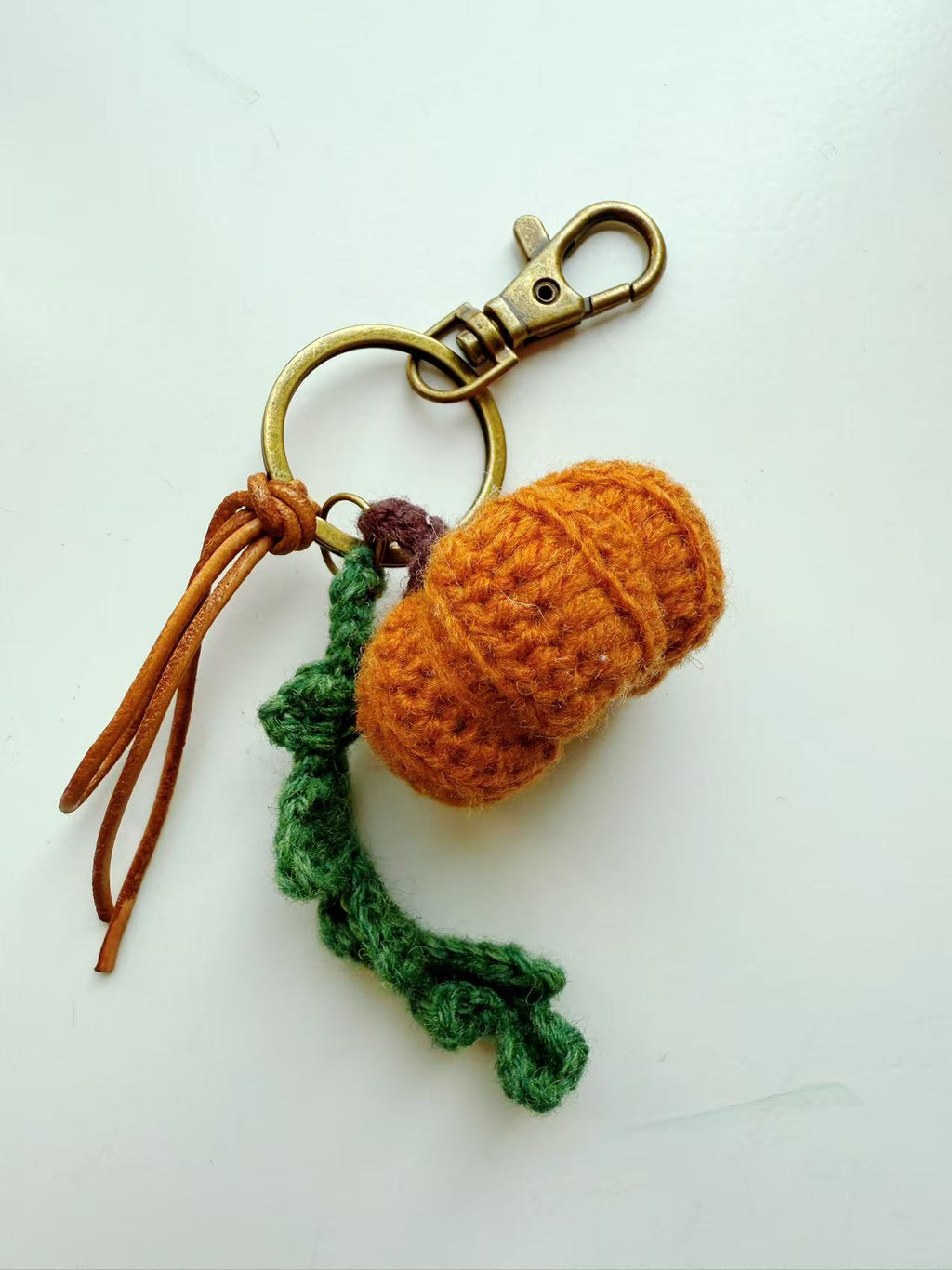 Hand-Crocheted Pumpkin Keychain, Autumn Bag Charm, Boho Fall Keyring