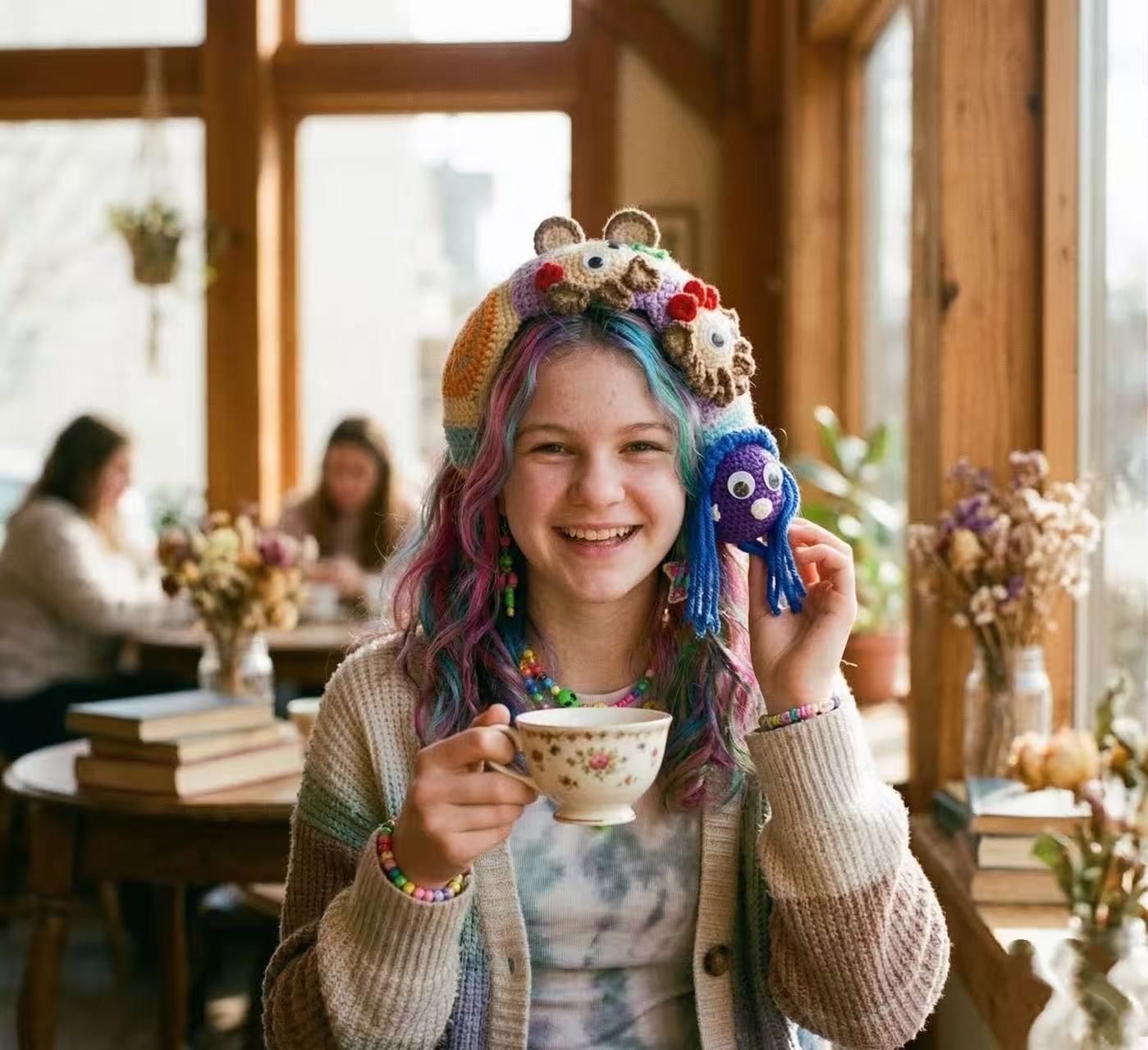 Crochet Headband, Whimsical Amigurumi Hair Accessory, Colorful Kidcore Kitsch Headpiece