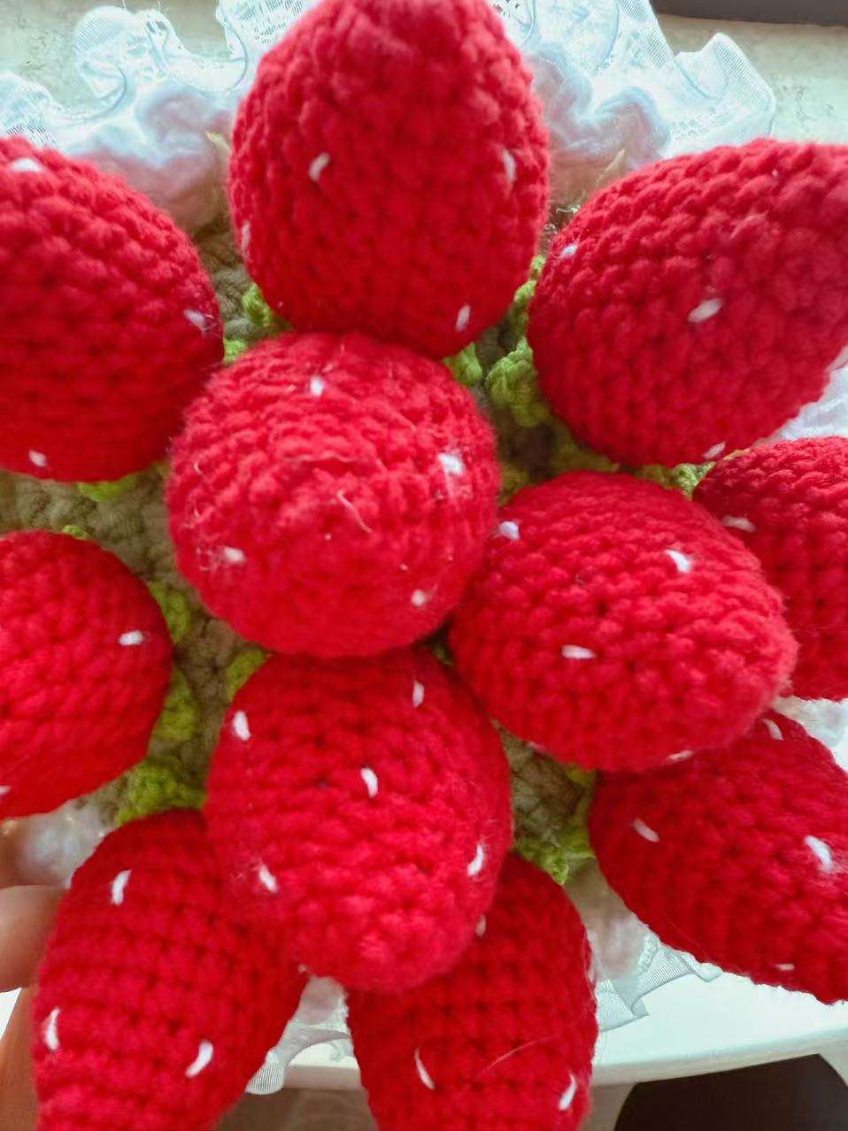 Handmade Crochet Strawberry Bouquet in Pot, Amigurumi Potted Plant, Mother's Day Gift, Cute Desk Decor, Anniversary Gift, Knitted Flower