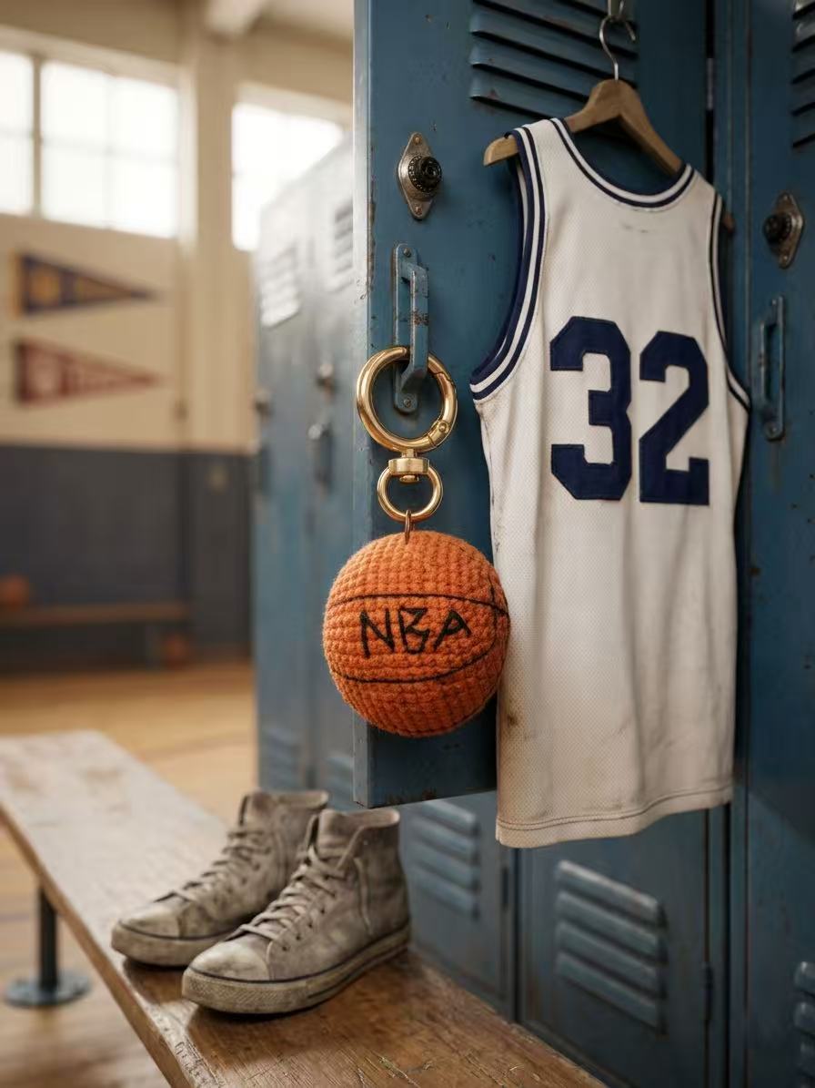 Crochet Basketball Keychain, NBA Fan Bag Charm, Sports Accessory, Backpack Clip