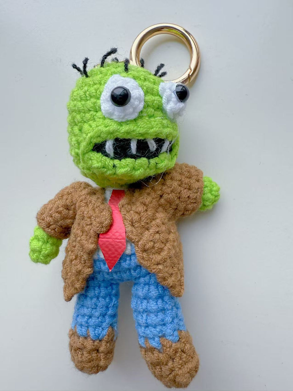 Funny Crochet Monster Keychain, Ugly Cute Amigurumi Bag Charm, Office Stress Relief Toy, Corporate Zombie Doll, Unique Small Gift for Friend