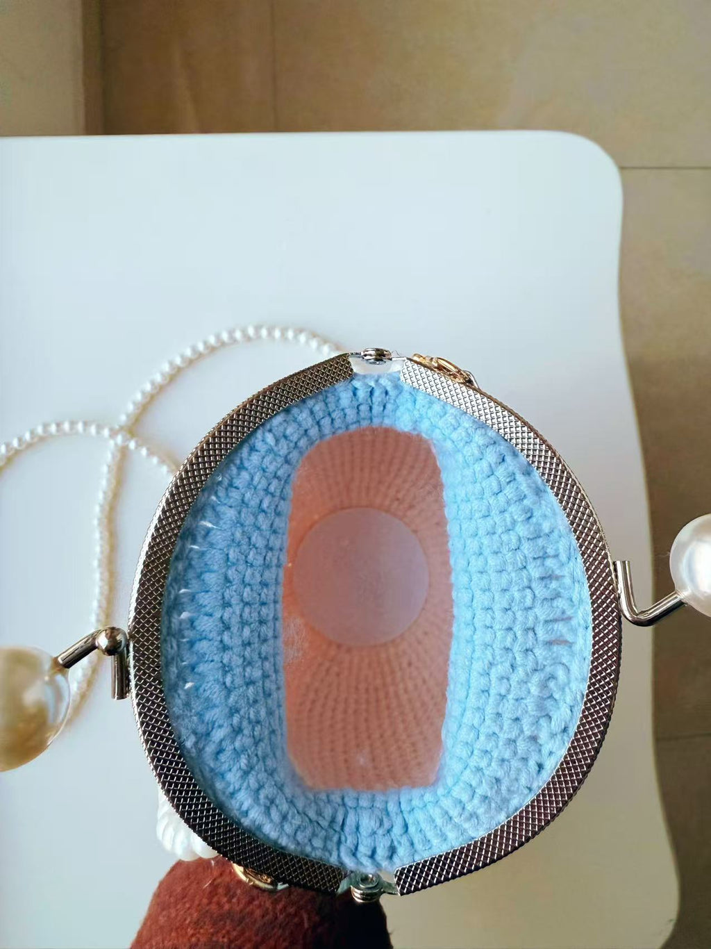 Handmade Crochet Mermaid Doll Purse, Kawaii Amigurumi Bag Pearl Strap, Pink Blue Gradient Shoulder Bag, Whimsical Fairycore Gift for Her