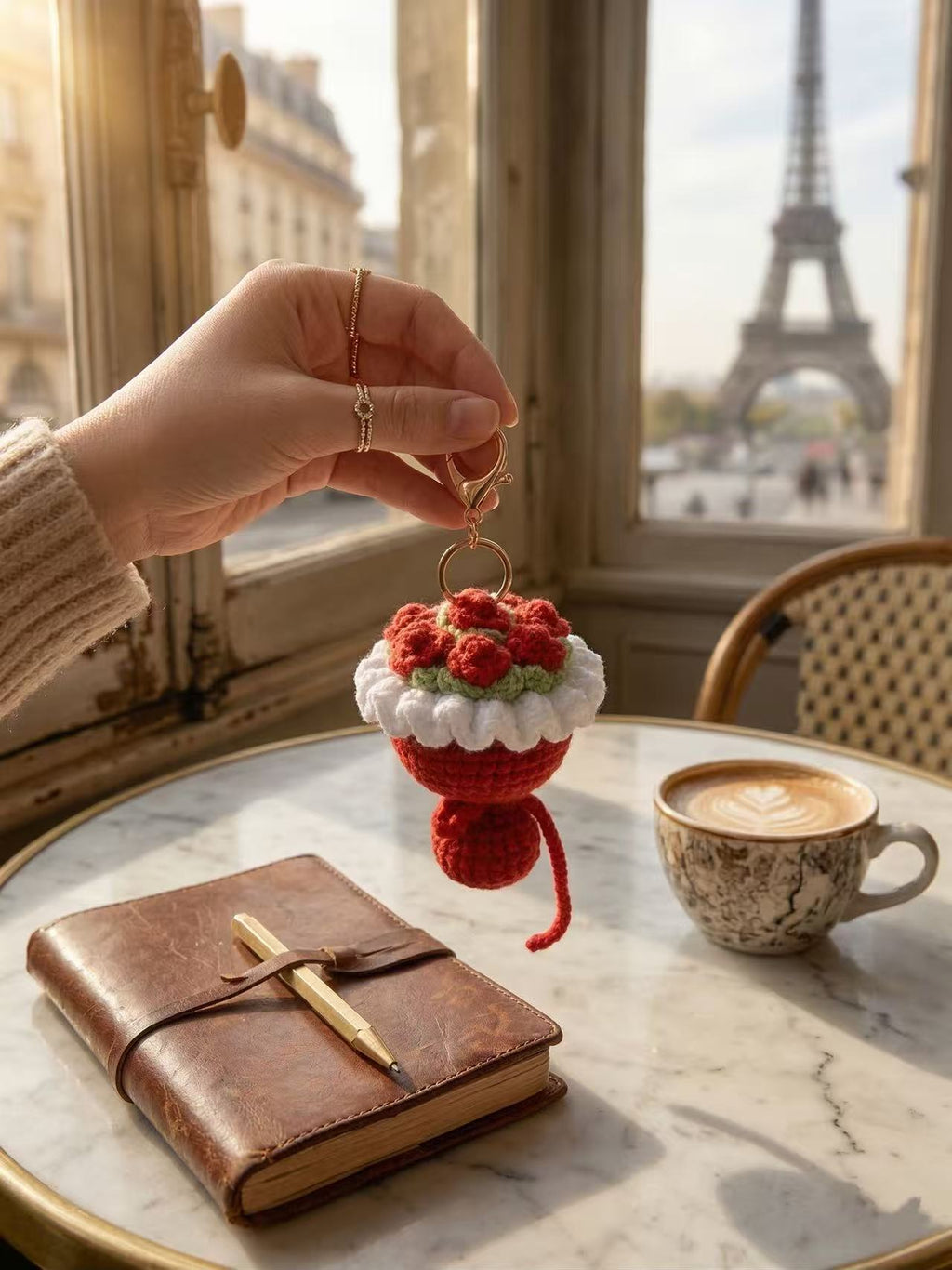 Hand-Crocheted Rose Bouquet Keychain, Floral Bag Charm, Romantic Accessory