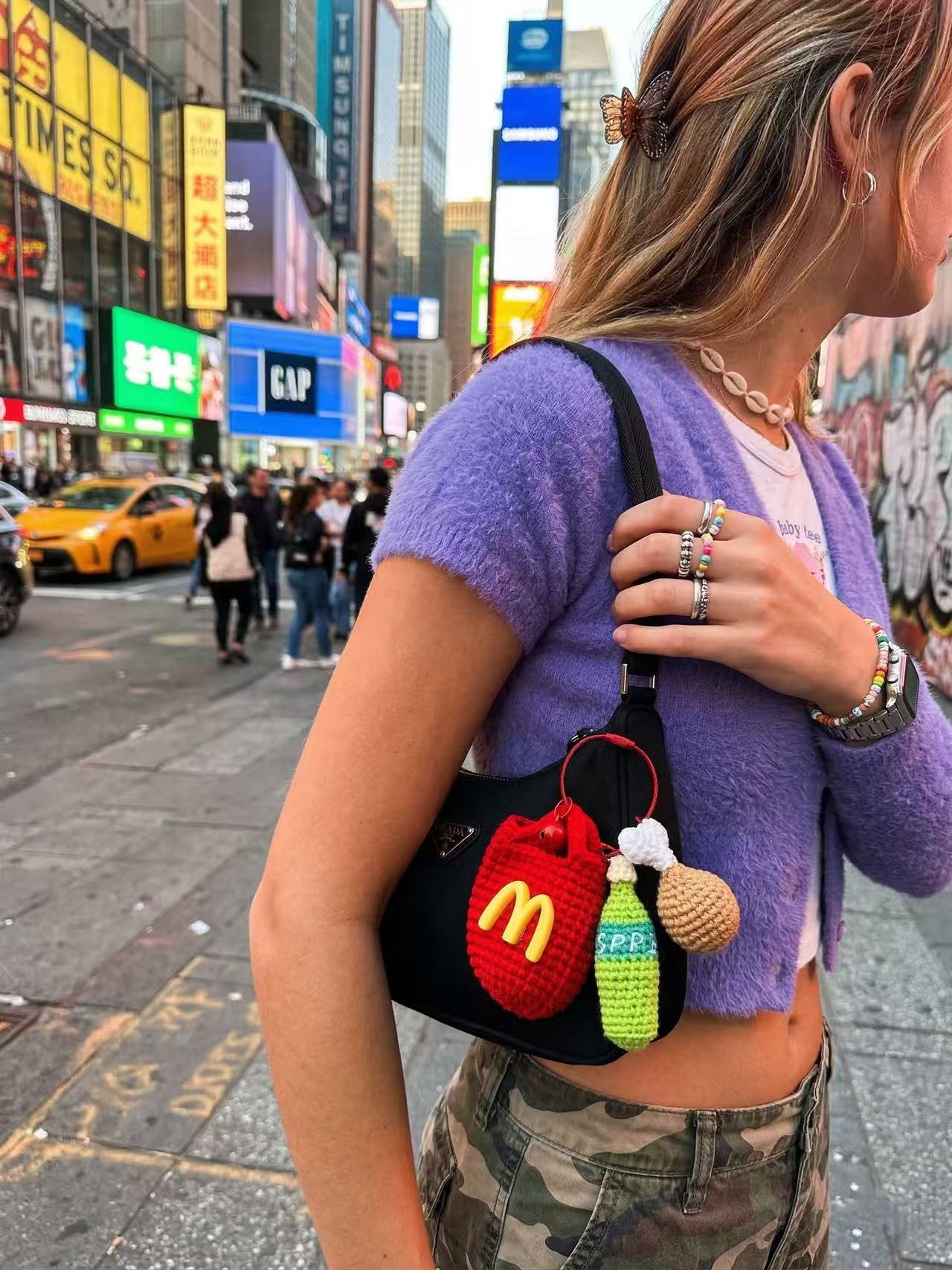 Crochet McDonald's Charm Set, Amigurumi Food Keychain, Chicken Leg Soda Pendant