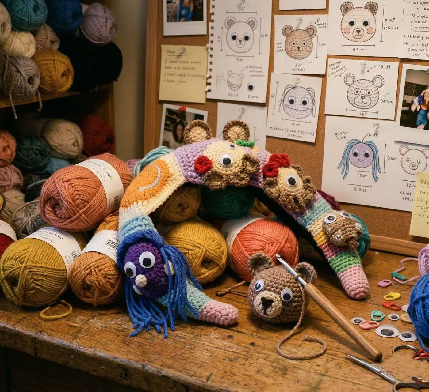 Crochet Headband, Whimsical Amigurumi Hair Accessory, Colorful Kidcore Kitsch Headpiece