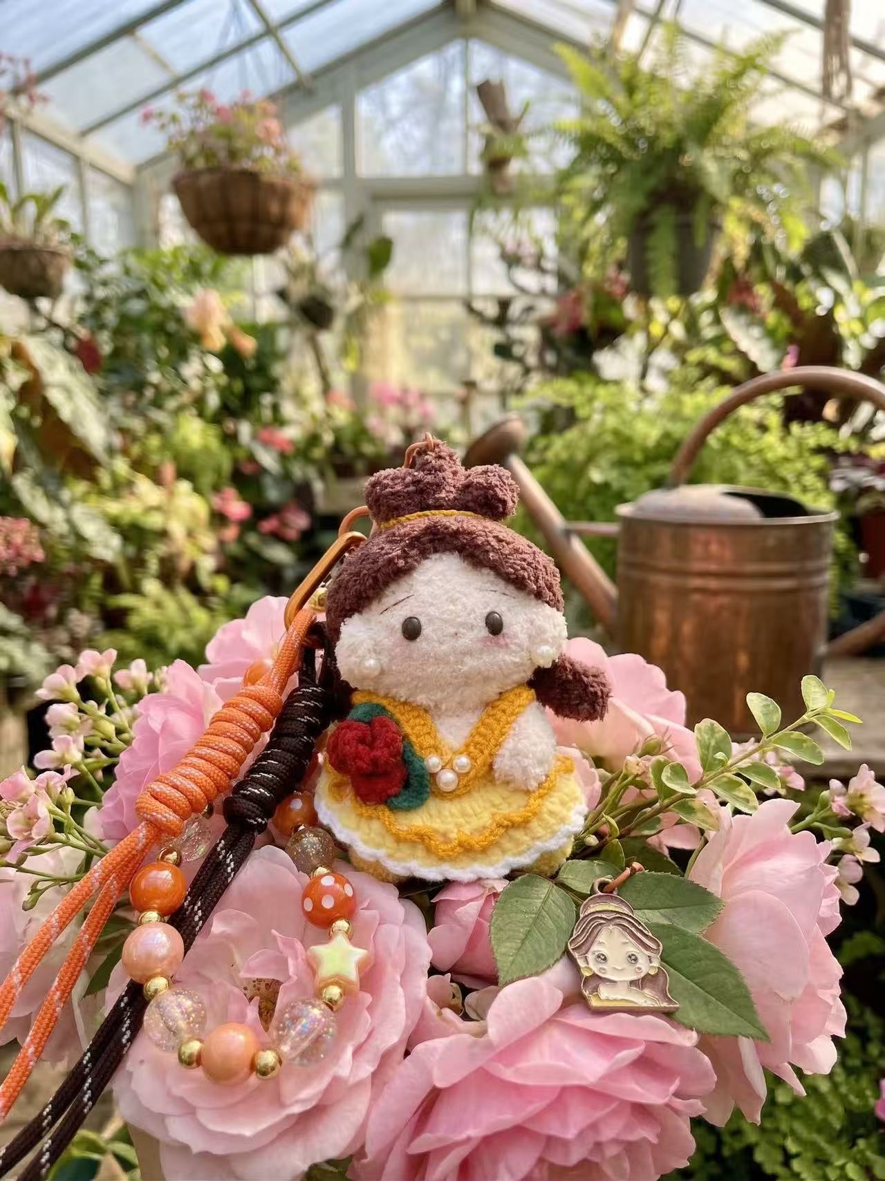 Hand-Crocheted Princess Bag Charm, Doll Keychain with Beads, Paracord Accessory