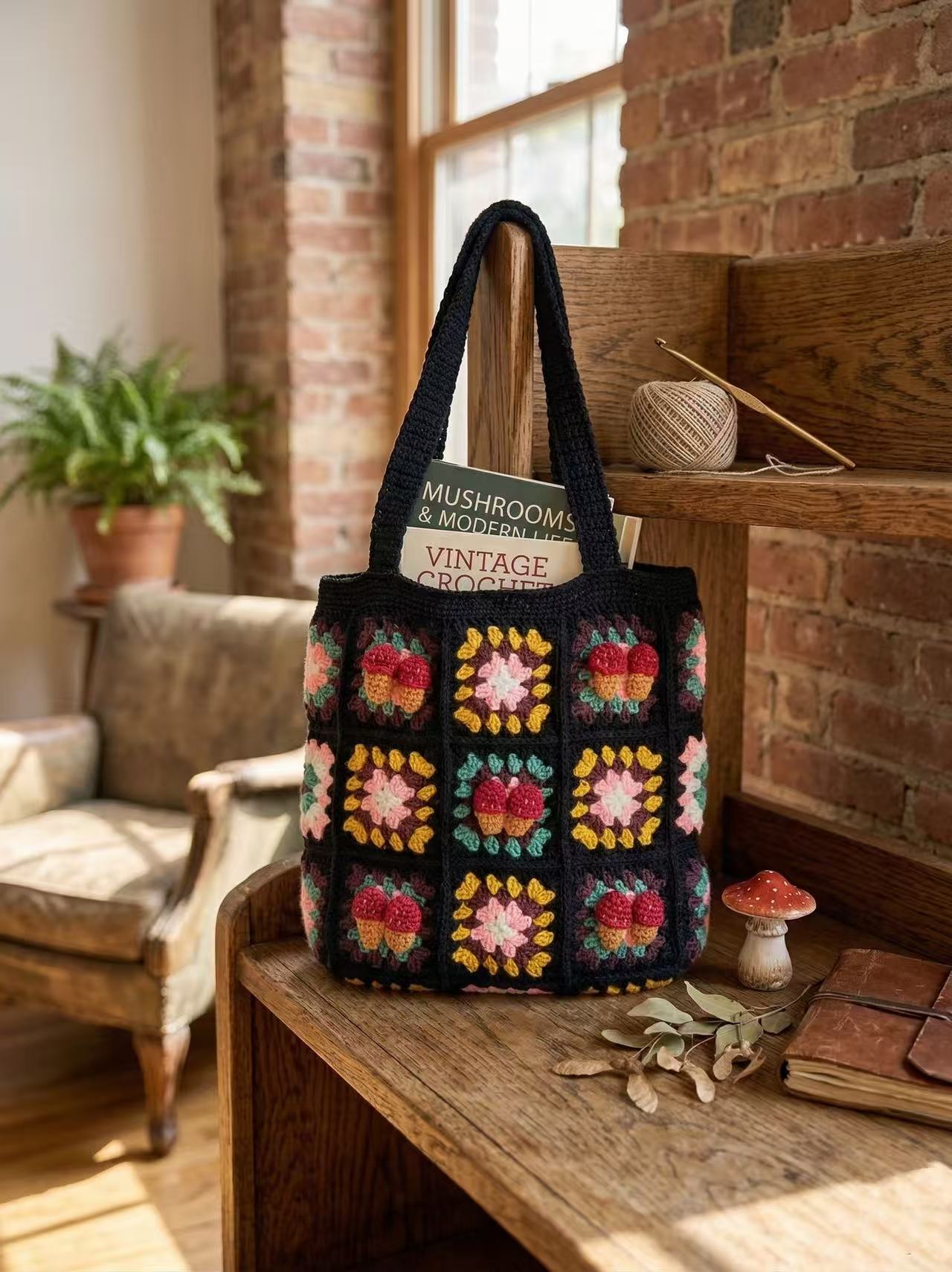 Handmade Crochet Shoulder Bag, Artisan Woven Handbag, Boho Chic Knit Tote, Retro Aesthetic Purse, Unique Hand-Knit Gift for Her, Knot Riot