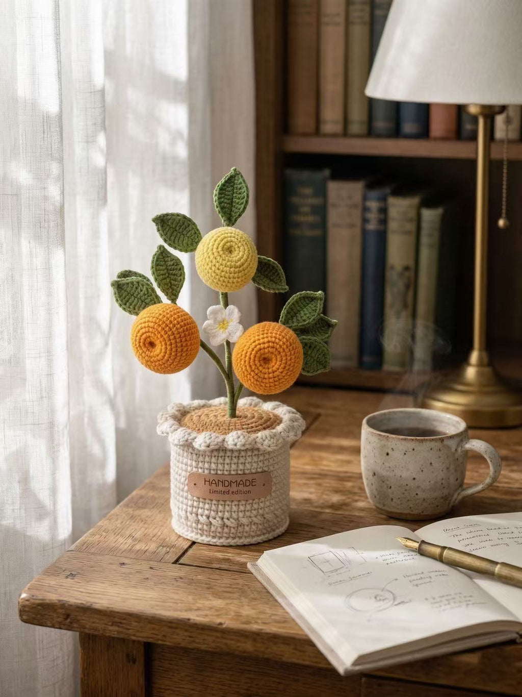 Crochet Orange Tree Potted Plant, Handmade Citrus Desk Decor, Faux Fruit Bonsai, Office Stress Relief Gift, Knot Riot Limited Edition Decor