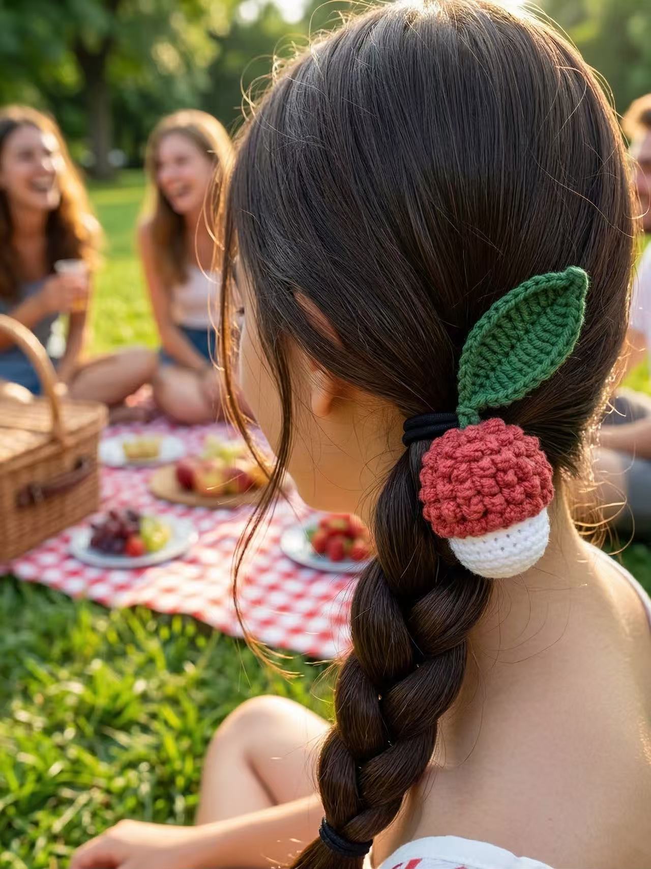 Crocheted Lychee Bag Charm, Textured Fruit Keychain, Cotton Amigurumi Accessory