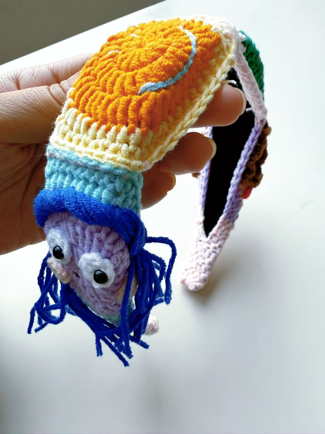 Crochet Headband, Whimsical Amigurumi Hair Accessory, Colorful Kidcore Kitsch Headpiece