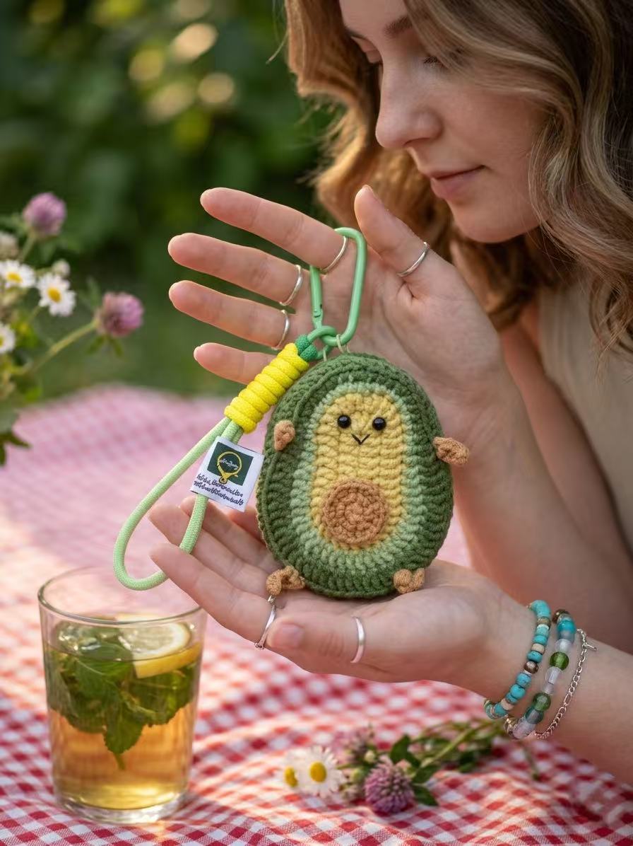 Crocheted Avocado Pouch | Cotton Coin Purse, AirPods Case, Key Fob Wristlet
