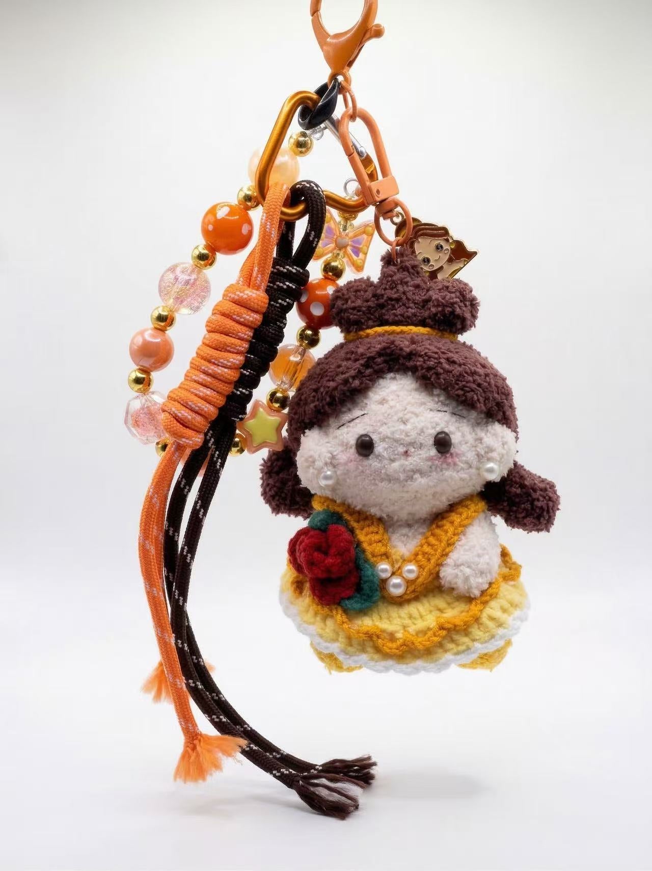 Hand-Crocheted Princess Bag Charm, Doll Keychain with Beads, Paracord Accessory