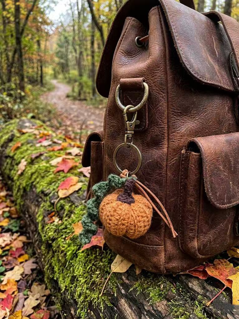Hand-Crocheted Pumpkin Keychain, Autumn Bag Charm, Boho Fall Keyring