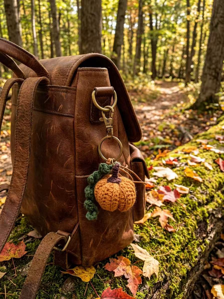 Hand-Crocheted Pumpkin Keychain, Autumn Bag Charm, Boho Fall Keyring