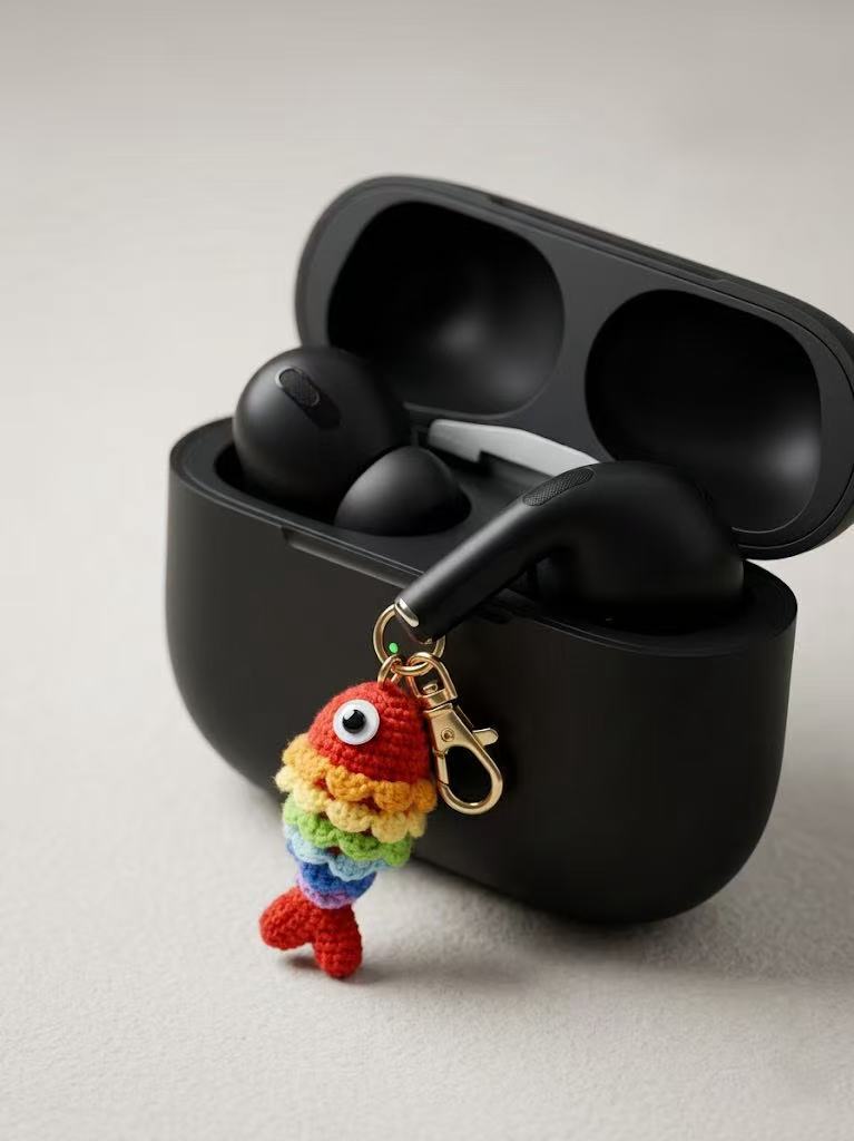 Crocheted Rainbow Fish Keychain, Amigurumi Bag Charm, Cotton Yarn Accessory, Nautical Purse Dangle