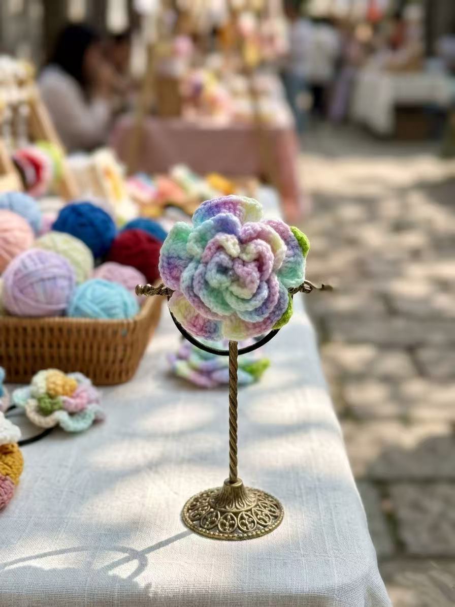 Hand-Crocheted Rose Hair Tie, Pastel Boho Scrunchie, Floral Ponytail Holder
