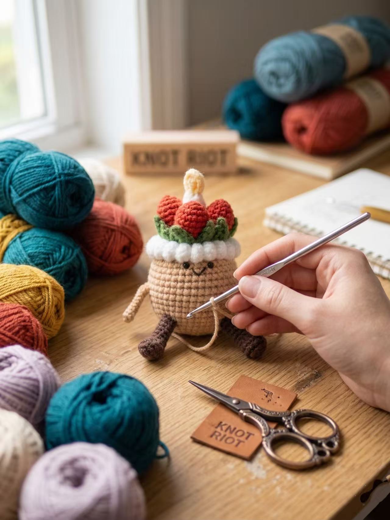 Handmade Crochet Strawberry Cake Bag Charm, Kawaii Amigurumi Cake Keychain, Birthday Gift for Her, Car Rearview Mirror Hanging Ornament