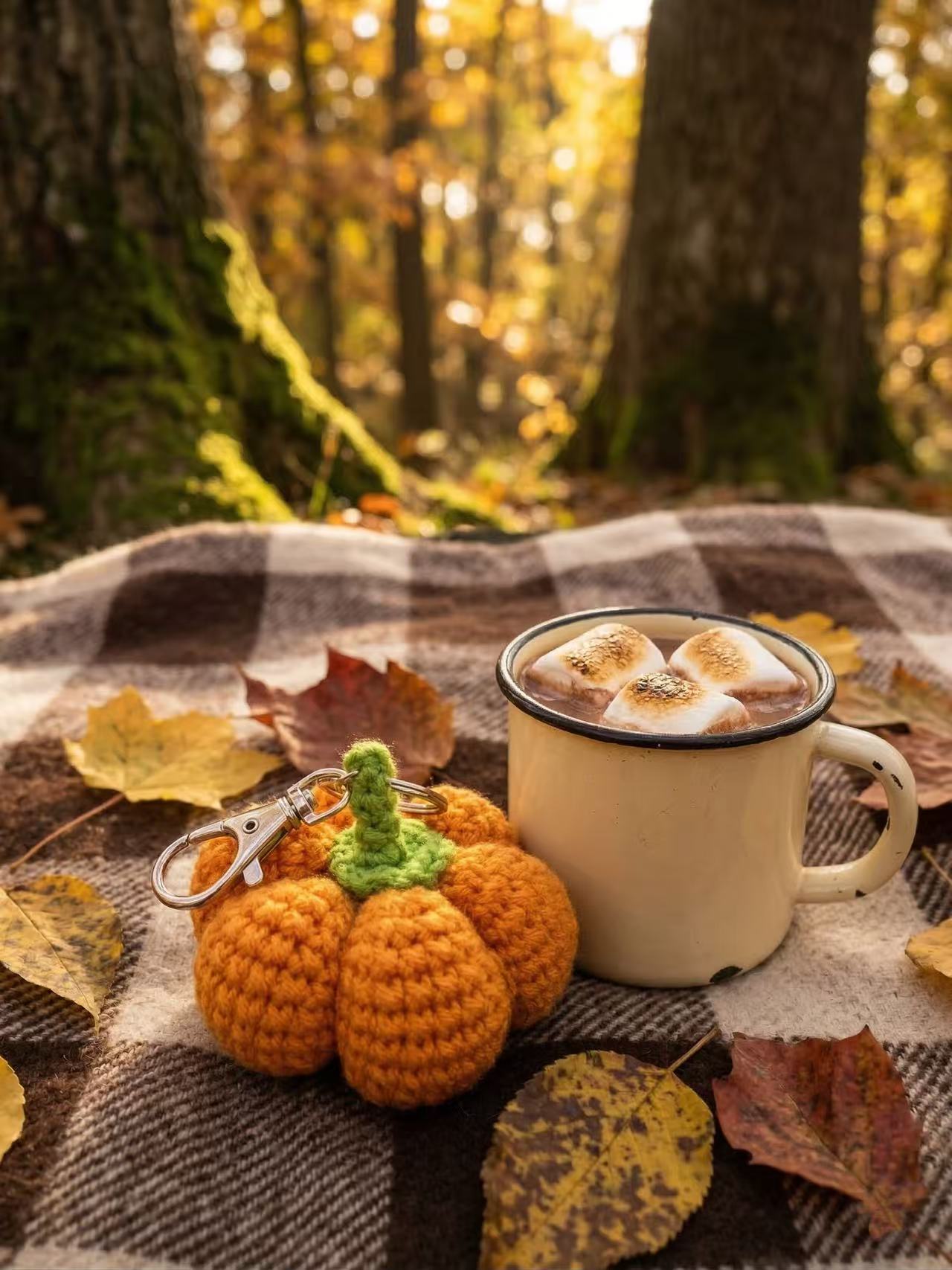 Crochet Pumpkin Keychain, Handmade Knit Bag Charm, Autumn Fall Accessory