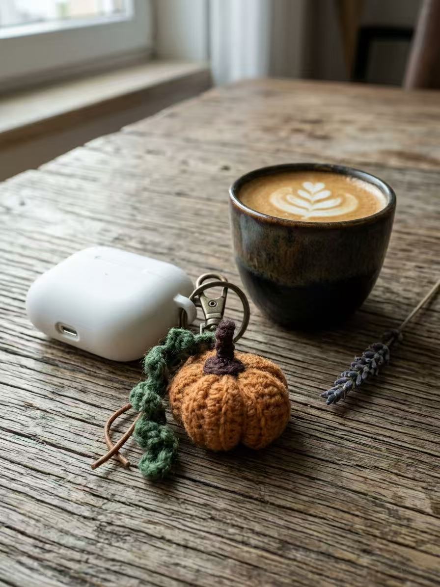 Hand-Crocheted Pumpkin Keychain, Autumn Bag Charm, Boho Fall Keyring