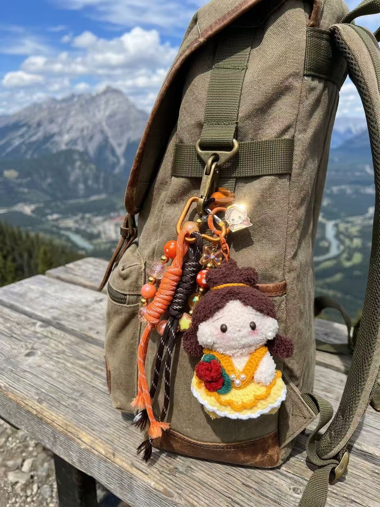 Hand-Crocheted Princess Bag Charm, Doll Keychain with Beads, Paracord Accessory