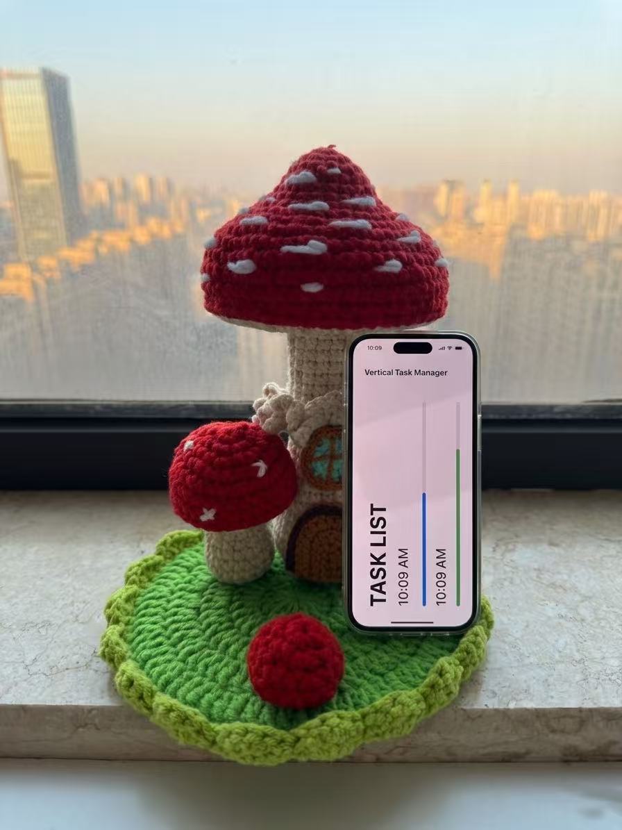 Handmade Crochet Mushroom House Phone Stand, Cute Amigurumi Cell Phone Holder for Desk, Cottagecore Mushroom Decor, Unique Fairy Garden Gift