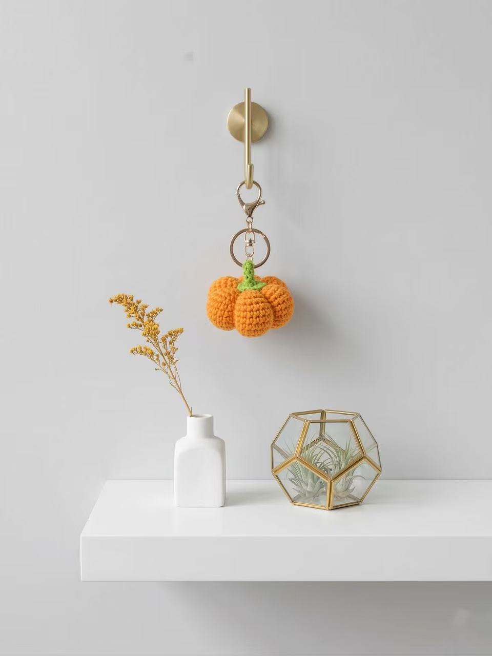 Crochet Pumpkin Keychain, Handmade Knit Bag Charm, Autumn Fall Accessory