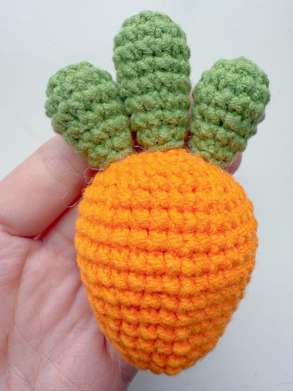 Hand-Crocheted Carrot Amigurumi, Three-Top Plush Vegetable Toy, Cotton Yarn Decor