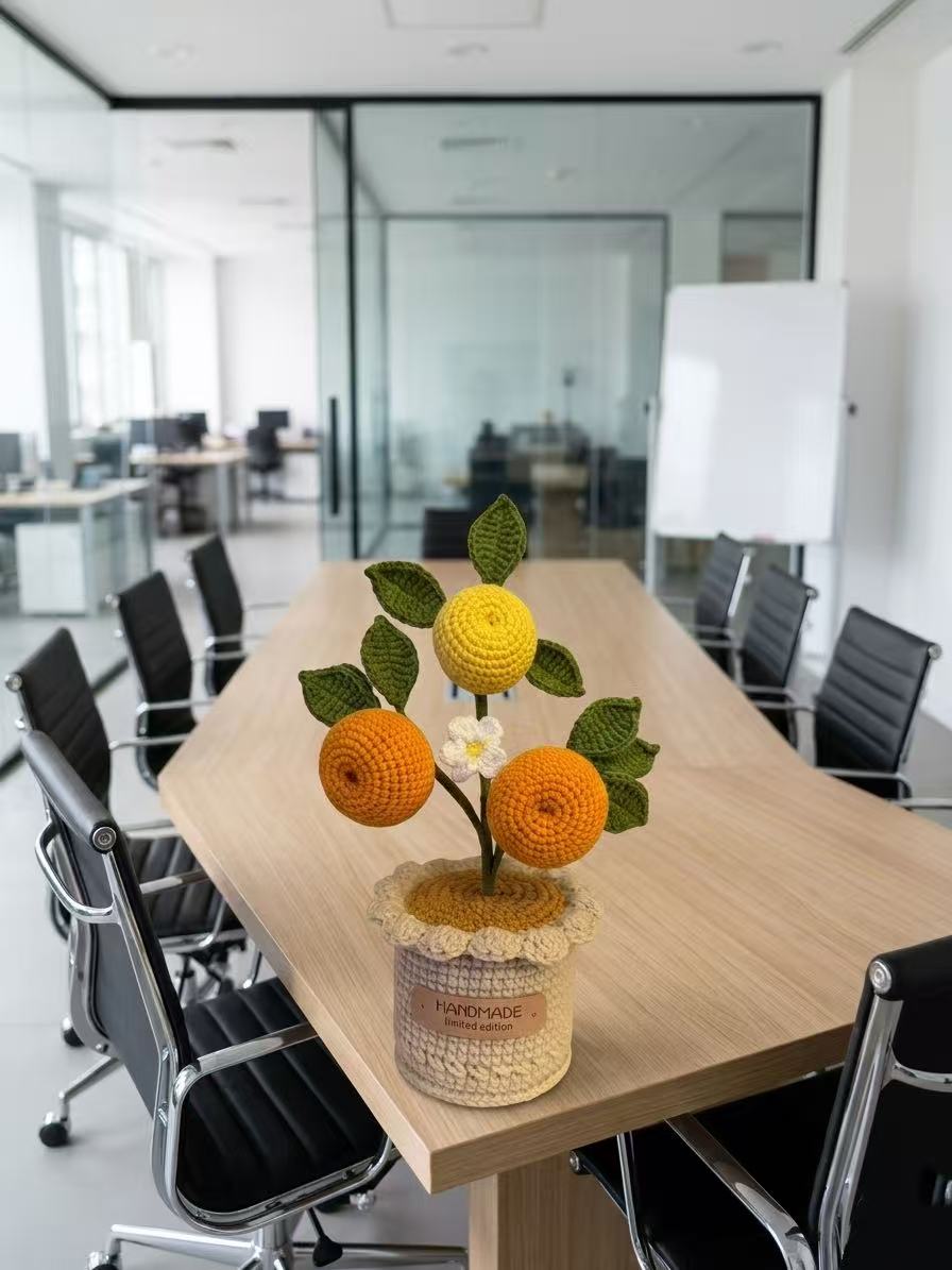 Crochet Orange Tree Potted Plant, Handmade Citrus Desk Decor, Faux Fruit Bonsai, Office Stress Relief Gift, Knot Riot Limited Edition Decor