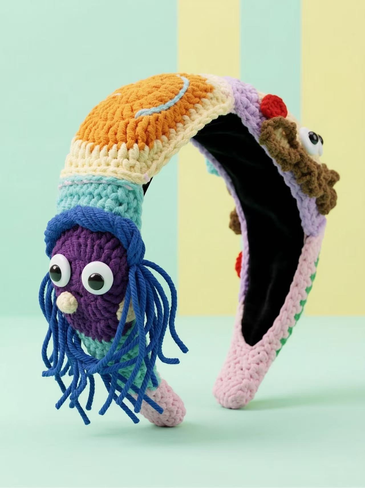 Crochet Headband, Whimsical Amigurumi Hair Accessory, Colorful Kidcore Kitsch Headpiece