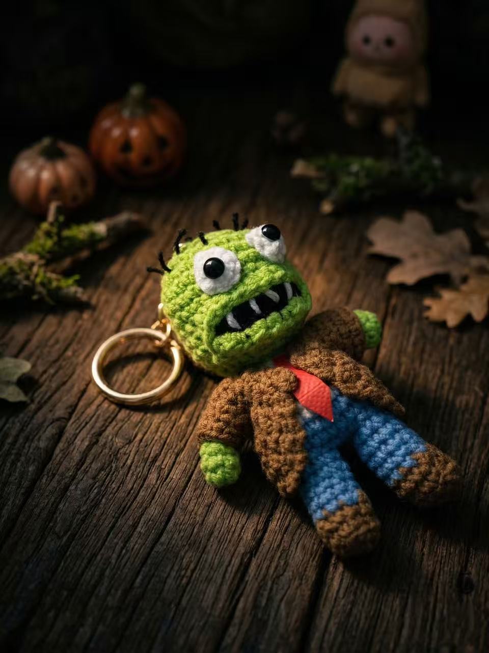 Funny Crochet Monster Keychain, Ugly Cute Amigurumi Bag Charm, Office Stress Relief Toy, Corporate Zombie Doll, Unique Small Gift for Friend