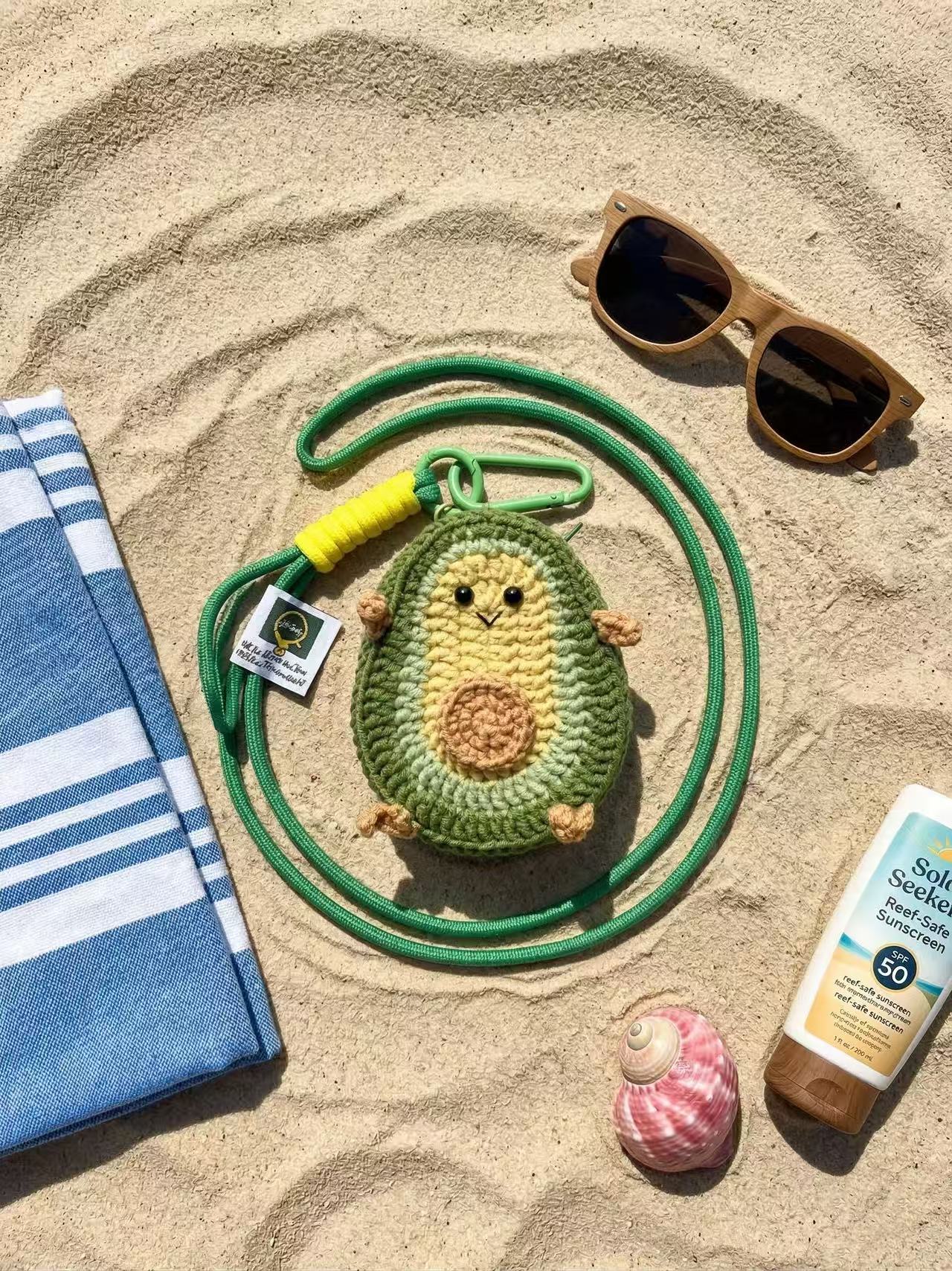 Crocheted Avocado Pouch | Cotton Coin Purse, AirPods Case, Key Fob Wristlet