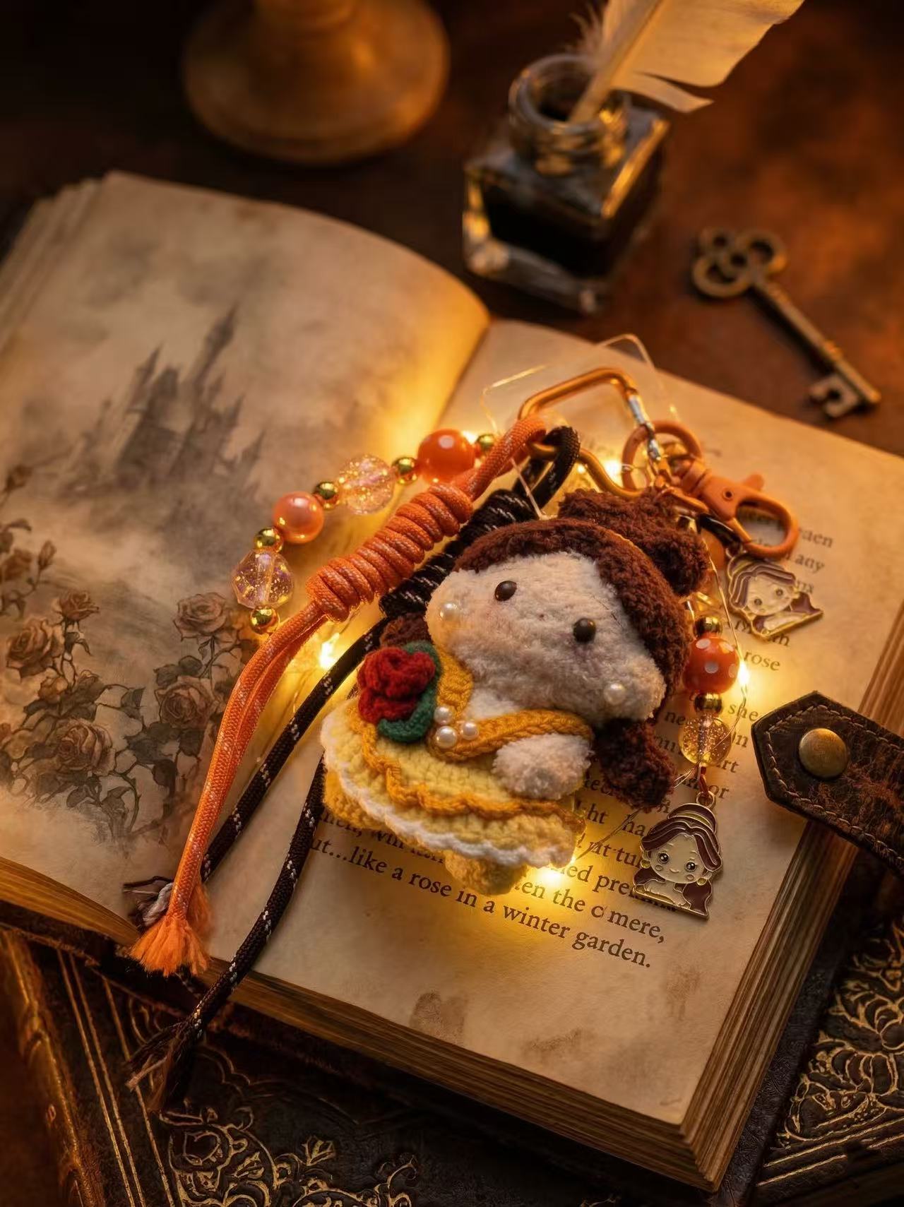 Hand-Crocheted Princess Bag Charm, Doll Keychain with Beads, Paracord Accessory