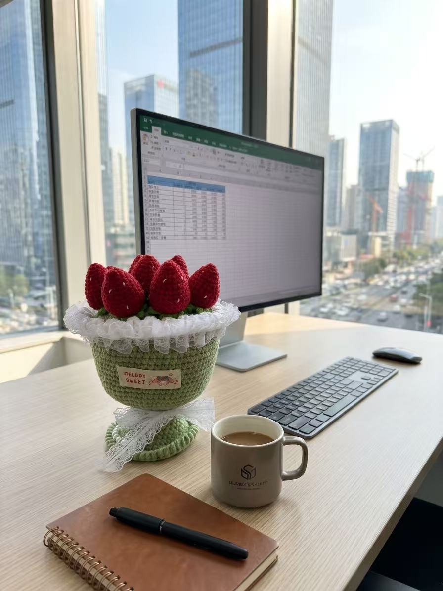 Handmade Crochet Strawberry Bouquet in Pot, Amigurumi Potted Plant, Mother's Day Gift, Cute Desk Decor, Anniversary Gift, Knitted Flower