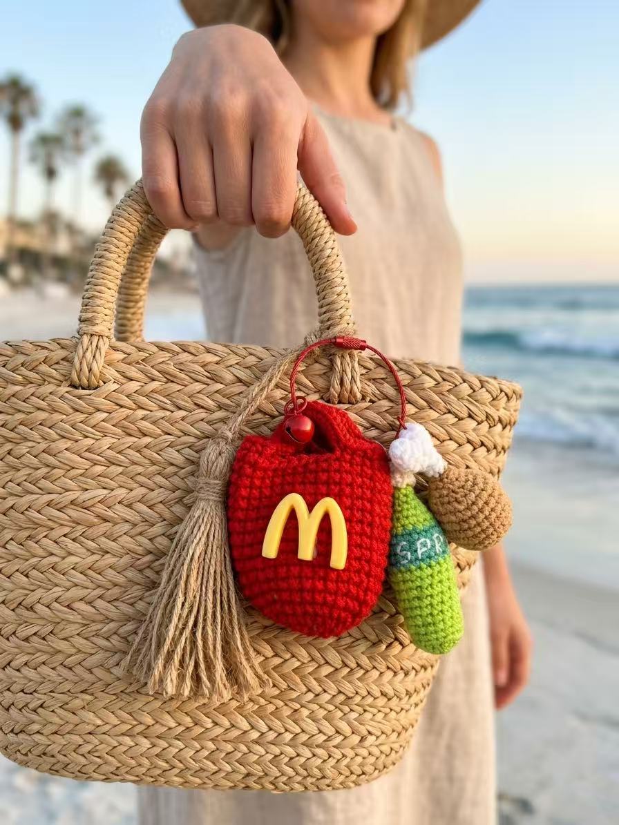 Crochet McDonald's Charm Set, Amigurumi Food Keychain, Chicken Leg Soda Pendant