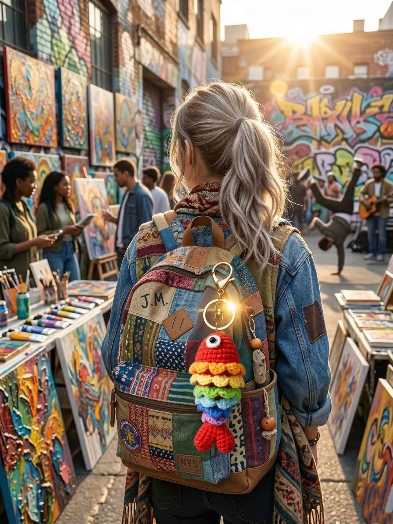 Crocheted Rainbow Fish Keychain, Amigurumi Bag Charm, Cotton Yarn Accessory, Nautical Purse Dangle