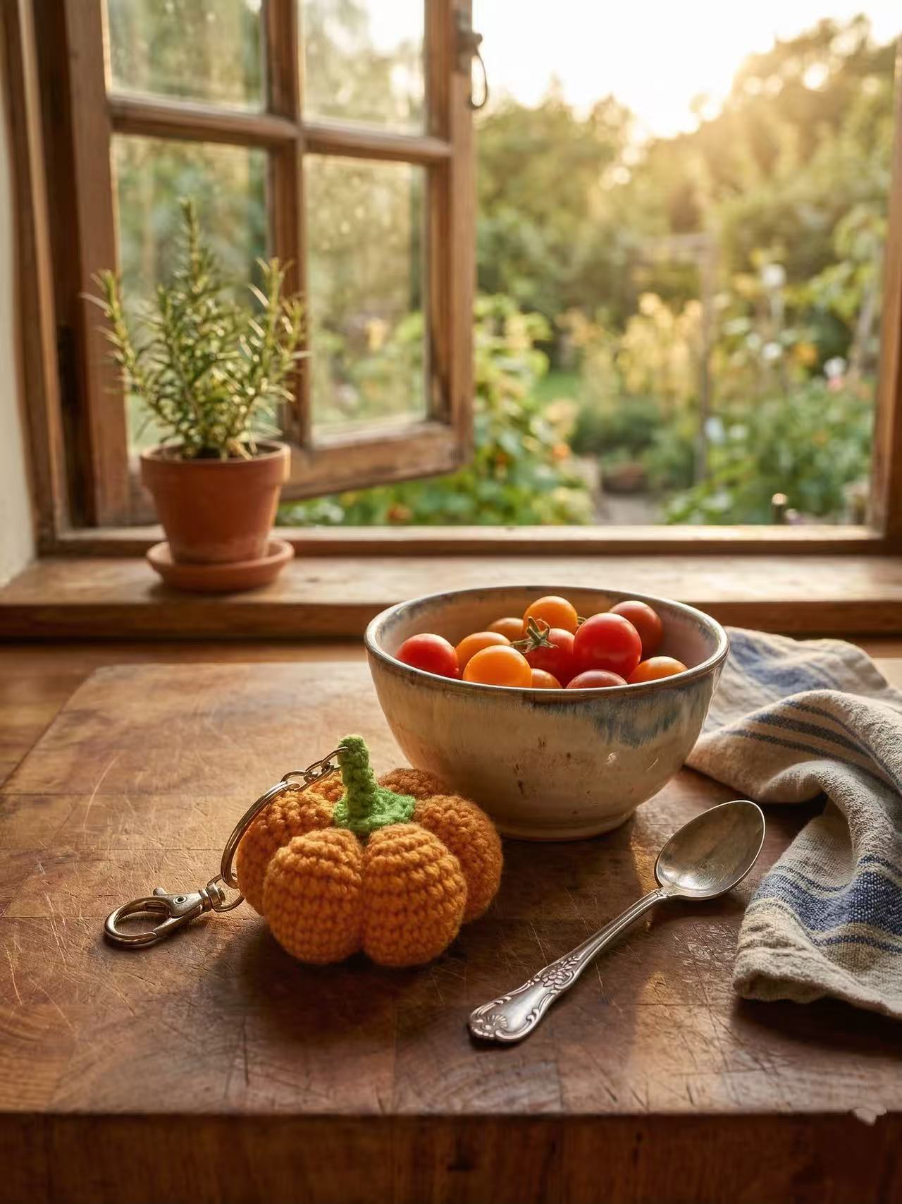 Crochet Pumpkin Keychain, Handmade Knit Bag Charm, Autumn Fall Accessory