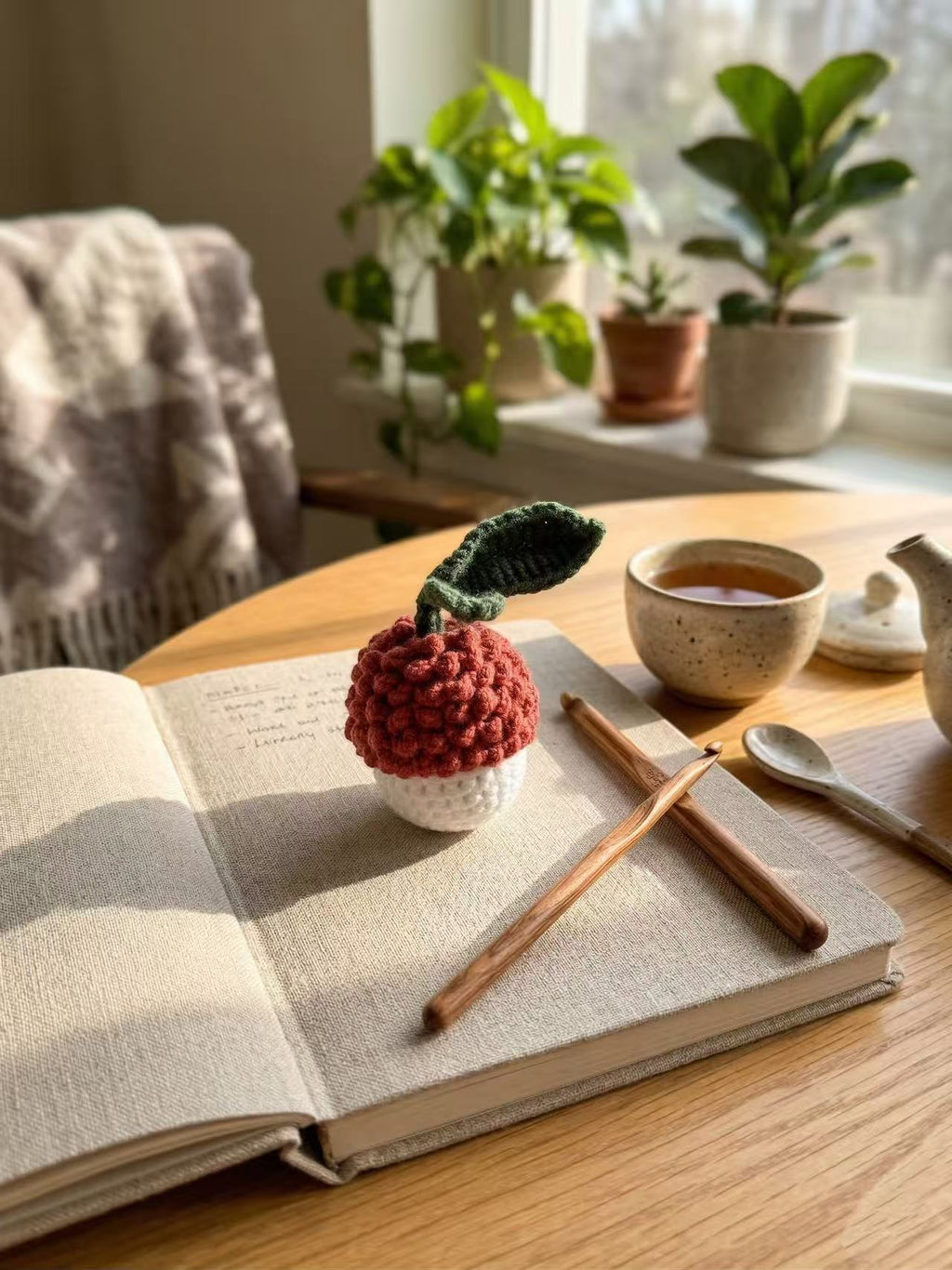 Crocheted Lychee Bag Charm, Textured Fruit Keychain, Cotton Amigurumi Accessory