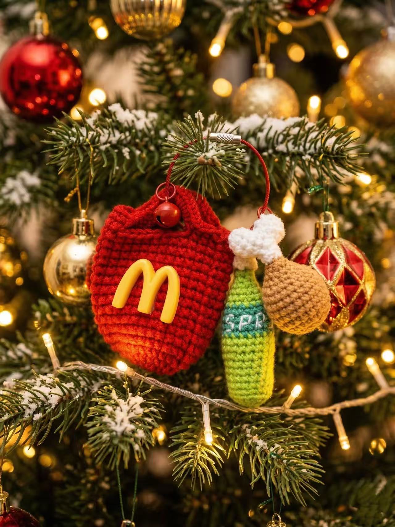Crochet McDonald's Charm Set, Amigurumi Food Keychain, Chicken Leg Soda Pendant
