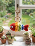 Crocheted Rainbow Fish Keychain, Amigurumi Bag Charm, Cotton Yarn Accessory, Nautical Purse Dangle