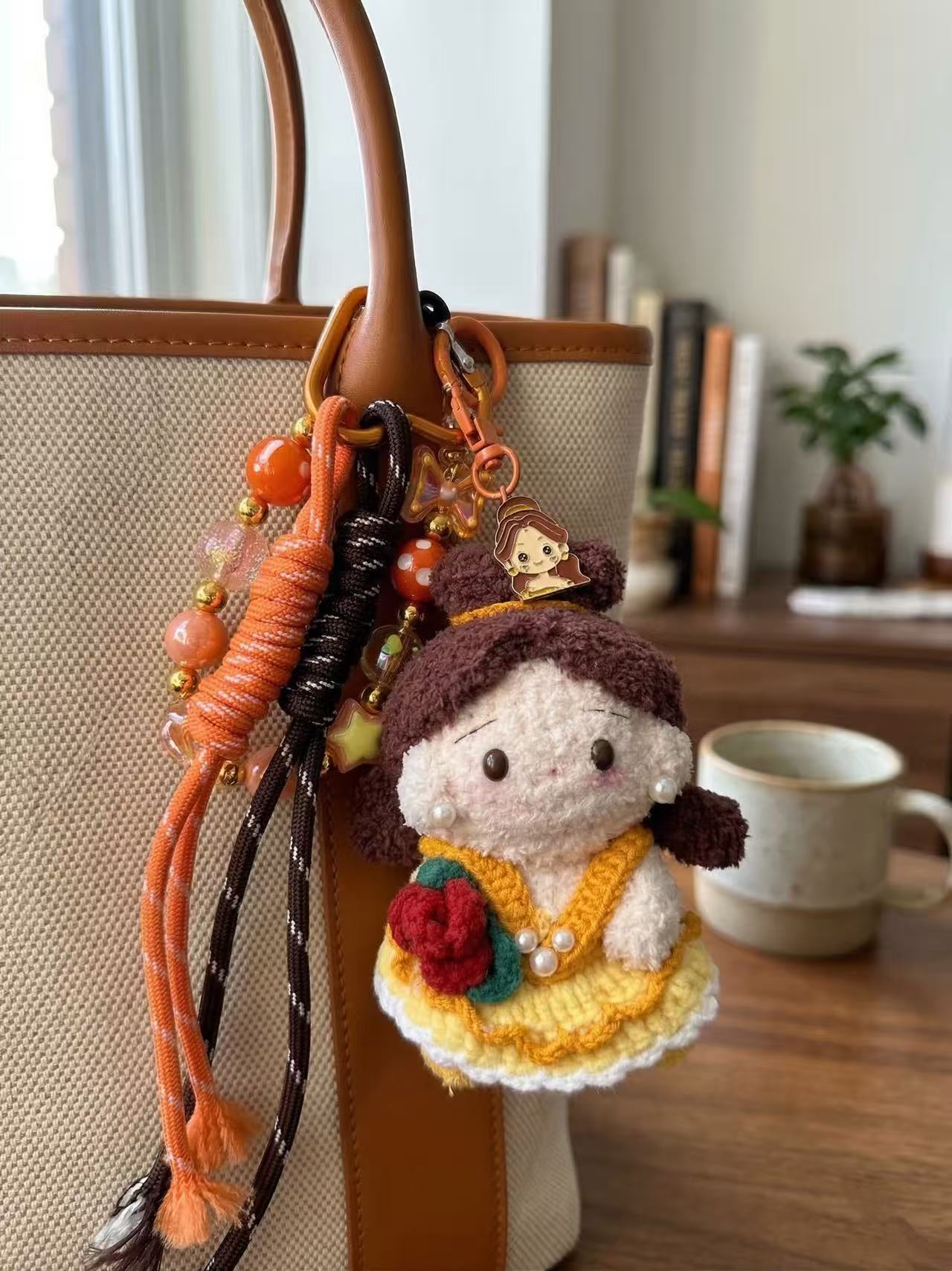 Hand-Crocheted Princess Bag Charm, Doll Keychain with Beads, Paracord Accessory