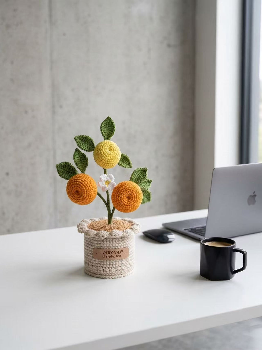 Crochet Orange Tree Potted Plant, Handmade Citrus Desk Decor, Faux Fruit Bonsai, Office Stress Relief Gift, Knot Riot Limited Edition Decor