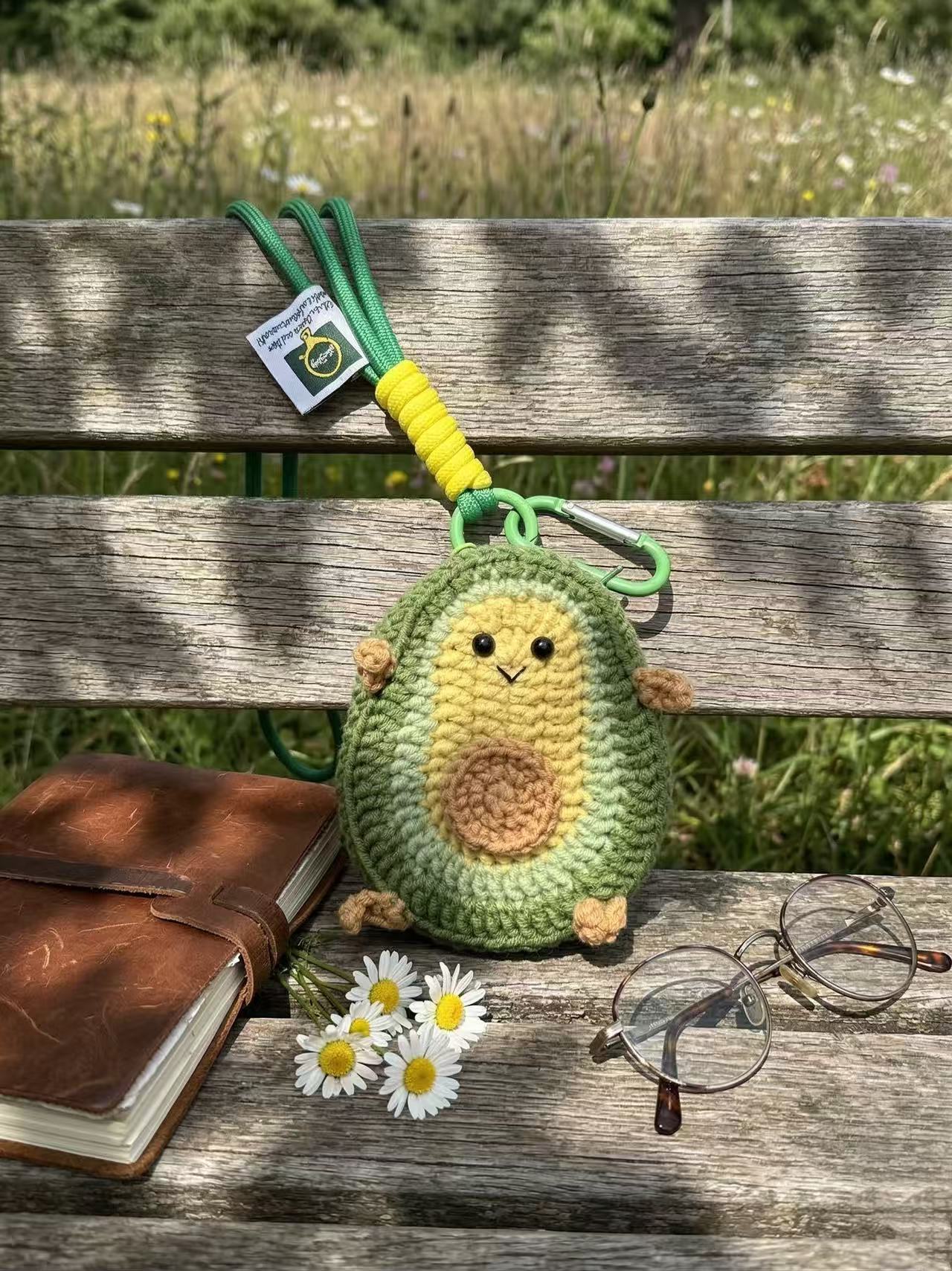 Crocheted Avocado Pouch | Cotton Coin Purse, AirPods Case, Key Fob Wristlet