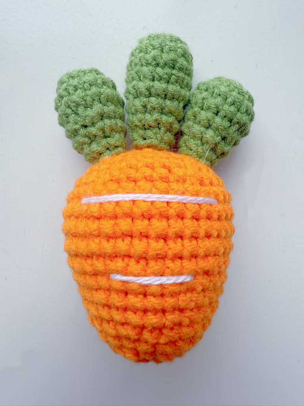 Hand-Crocheted Carrot Amigurumi, Three-Top Plush Vegetable Toy, Cotton Yarn Decor