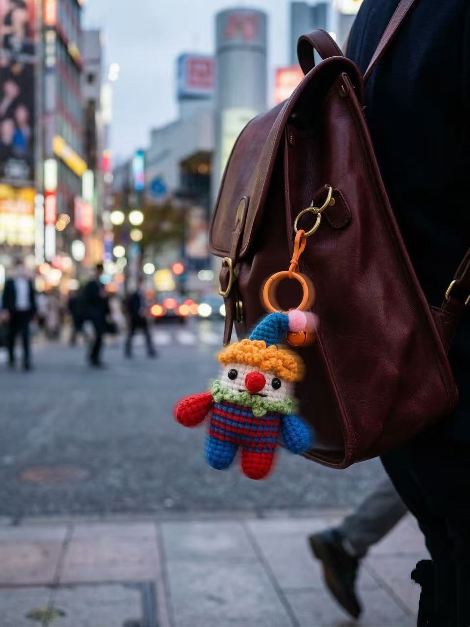 Handmade Crochet Clown Bag Charm with Jingle Bell – Whimsical Amigurumi Keychain Accessory