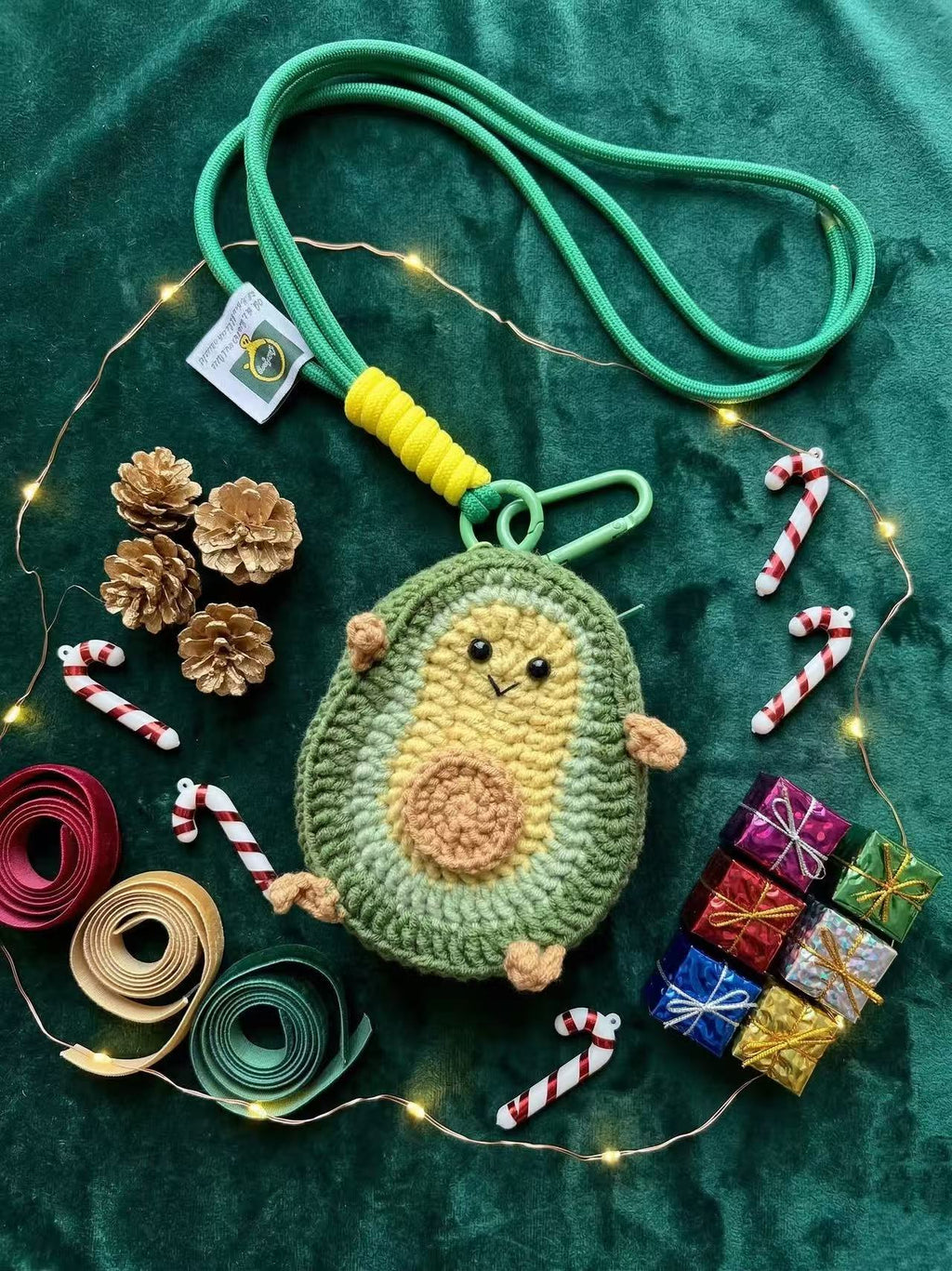 Crocheted Avocado Pouch | Cotton Coin Purse, AirPods Case, Key Fob Wristlet