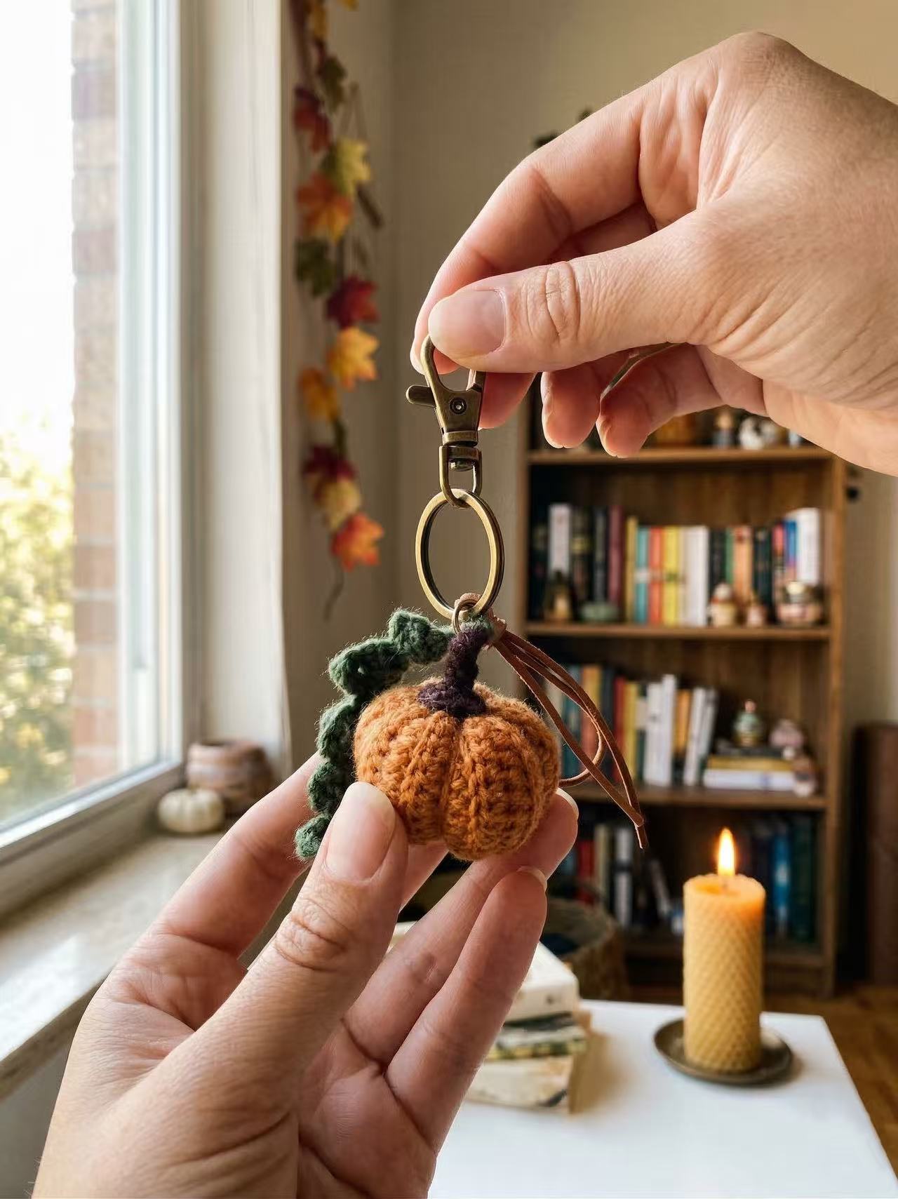 Hand-Crocheted Pumpkin Keychain, Autumn Bag Charm, Boho Fall Keyring