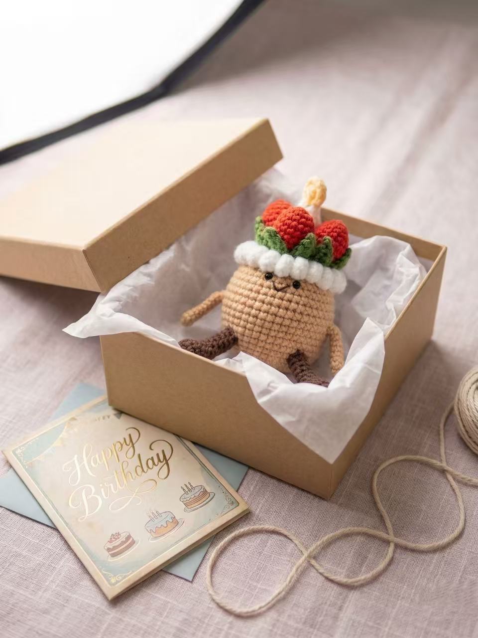 Handmade Crochet Strawberry Cake Bag Charm, Kawaii Amigurumi Cake Keychain, Birthday Gift for Her, Car Rearview Mirror Hanging Ornament