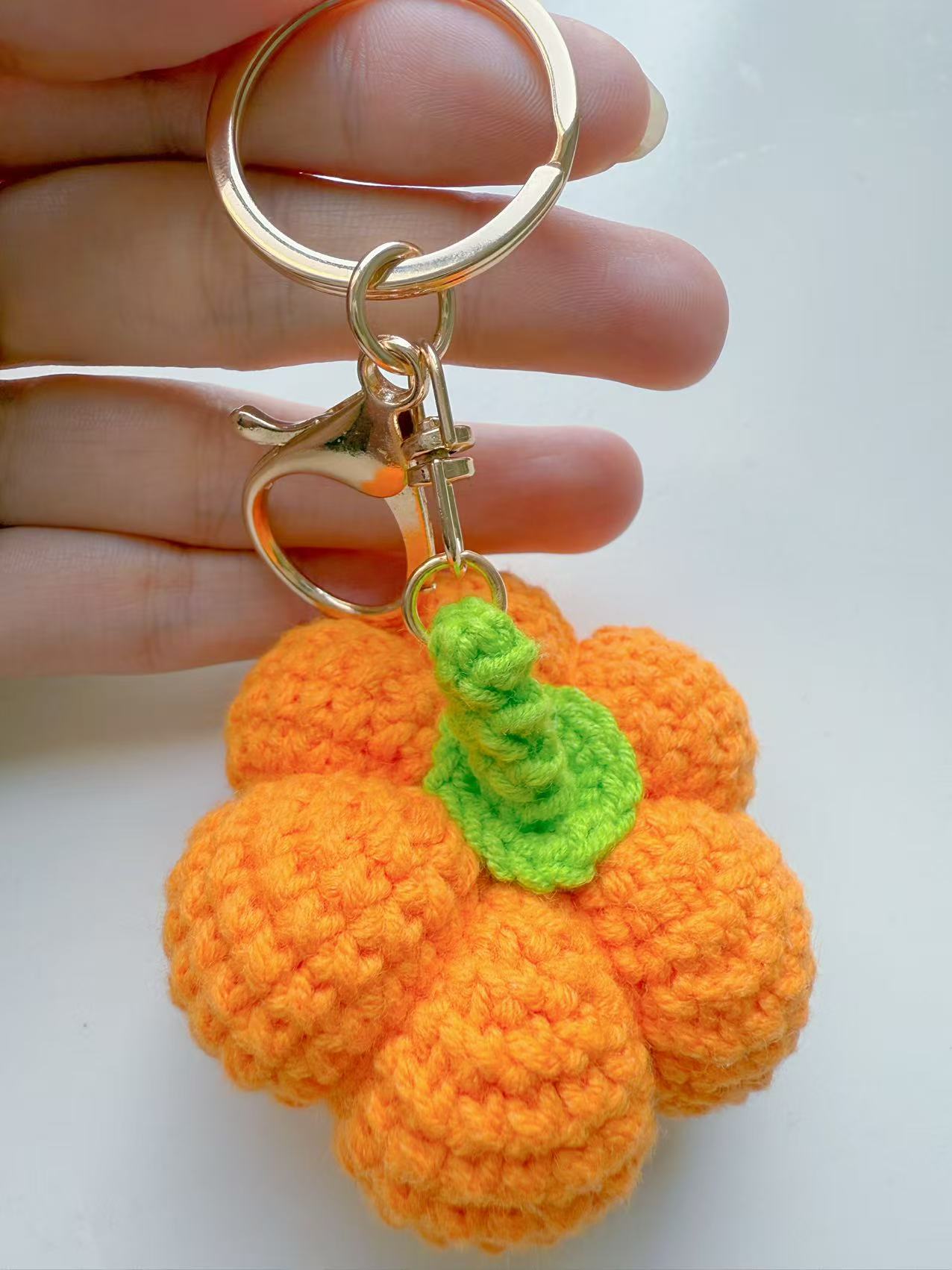 Crochet Pumpkin Keychain, Handmade Knit Bag Charm, Autumn Fall Accessory