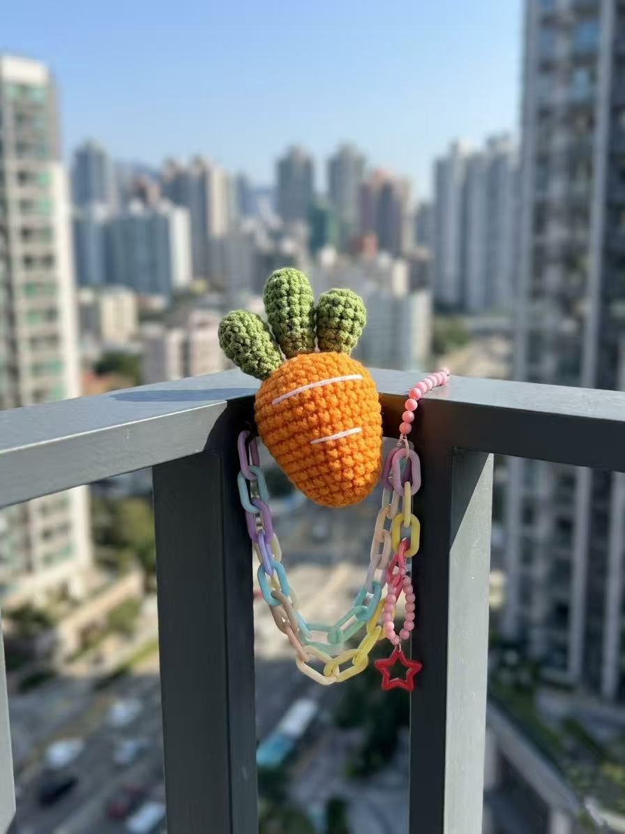 Hand-Crocheted Carrot Amigurumi, Three-Top Plush Vegetable Toy, Cotton Yarn Decor